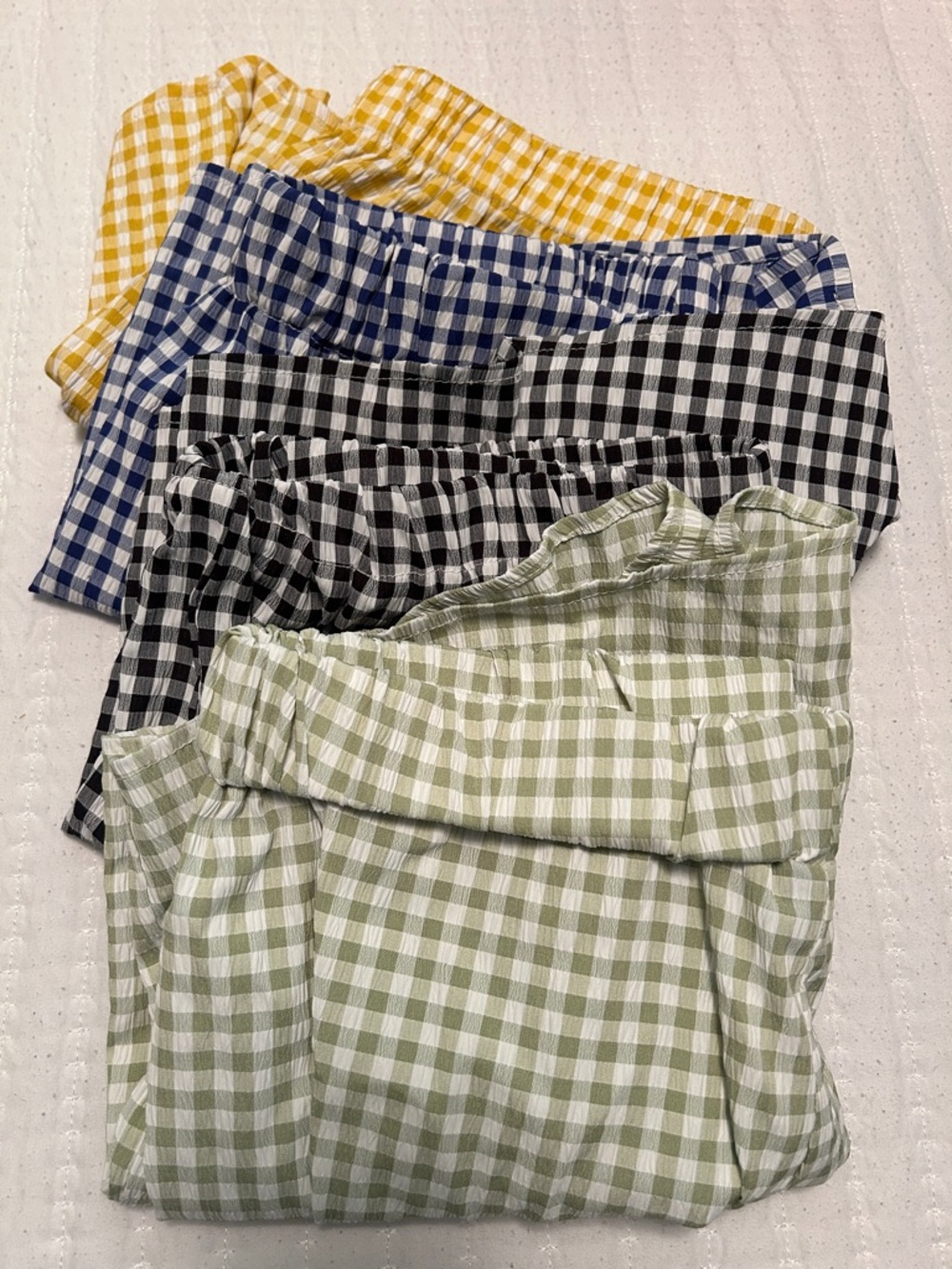 SHEIN Gingham Elastic Waist Shorts - Sage Green, Black, Blue, Yellow